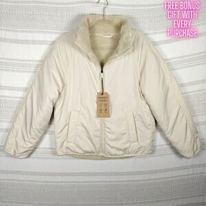 Avalanche Reversible Cream Sherpa Lined Zip Jacket Size M New With Tags